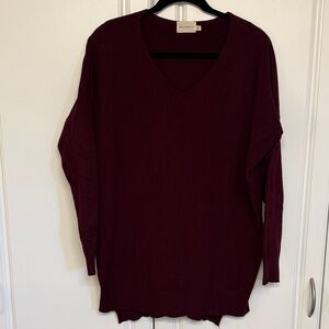Dreamers Deep Red V-Neck Slouchy Sweater
